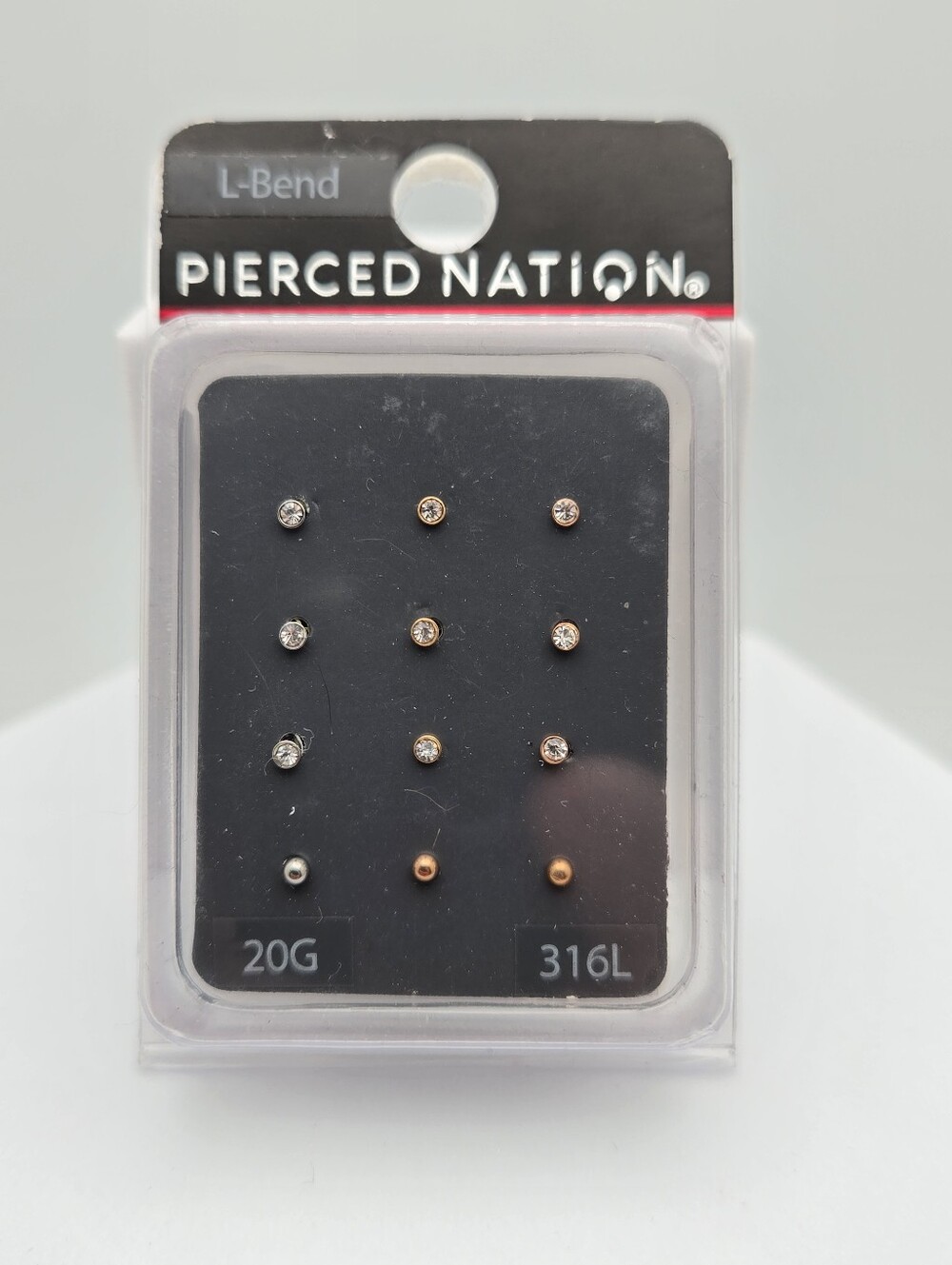 Pierced Nation 316L Surgical Steel L-Bend Nose Stud Set Assorted Gems 20G New